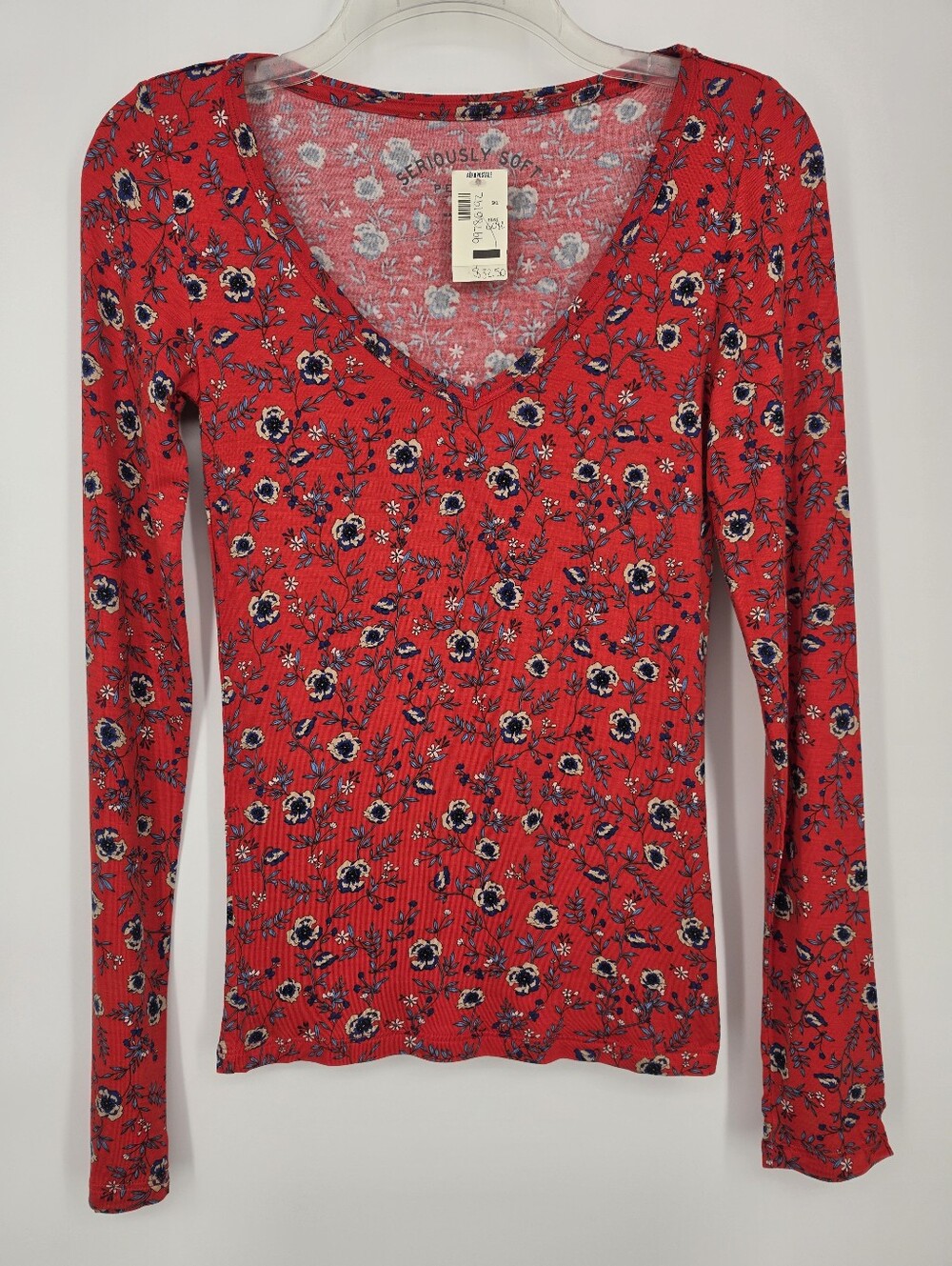 NWT Aeropostale Red Floral V-Neck Long Sleeve Top XS Cottagecore Boho